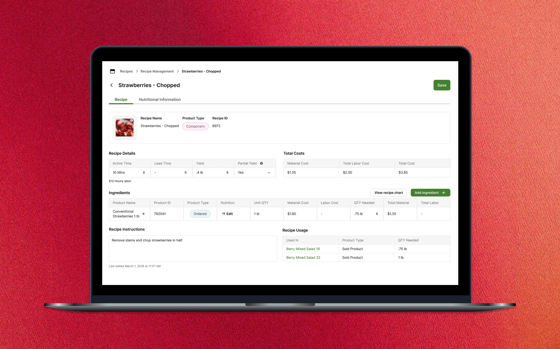 Recipe management on laptop